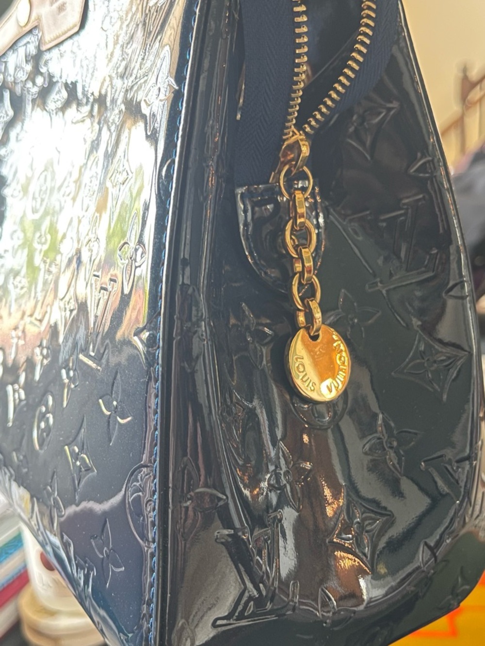 Louis Vuitton Navy Vernis Monogram Satchel with Natural Trim - Picture 5 of 7